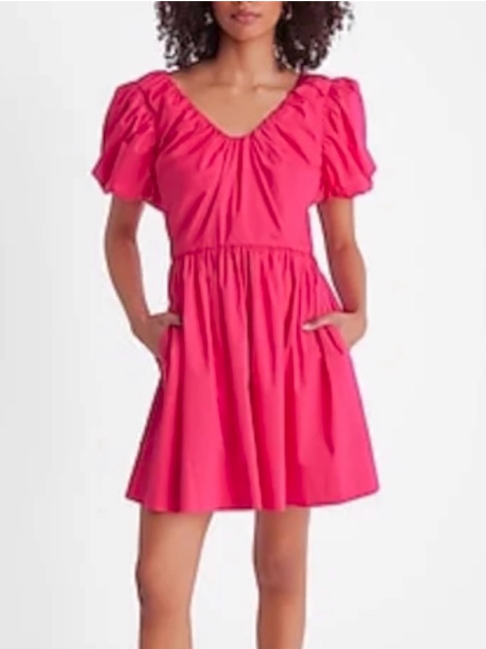 EXPRESS Puff-Sleeve Bubble Mini Dress in Hot Pink Small